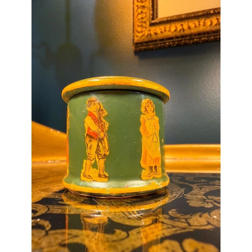 Vintage Hand-Painted Wood Stamp Roll Box 2″ Round Musical Figures - Picture 8 of 16